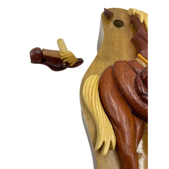 Carved Wooden Horse Puzzle Box With Velvet-Lined Secret Hidden Compartment - Picture 7 of 16
